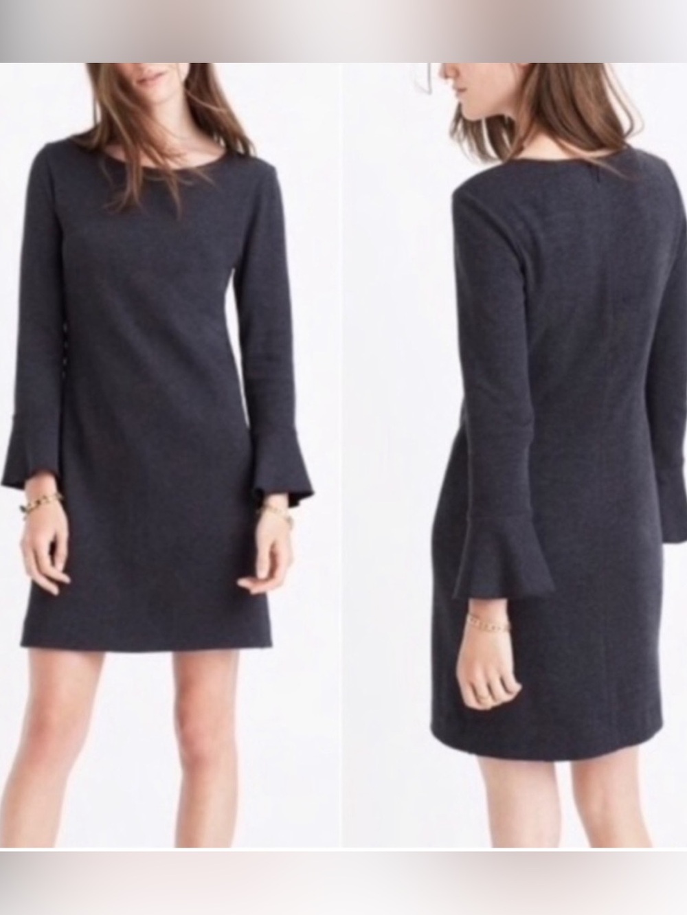 Madewell Jersey Knit Bell Sleeve Charcoal Gray Shift Dress Size Lg